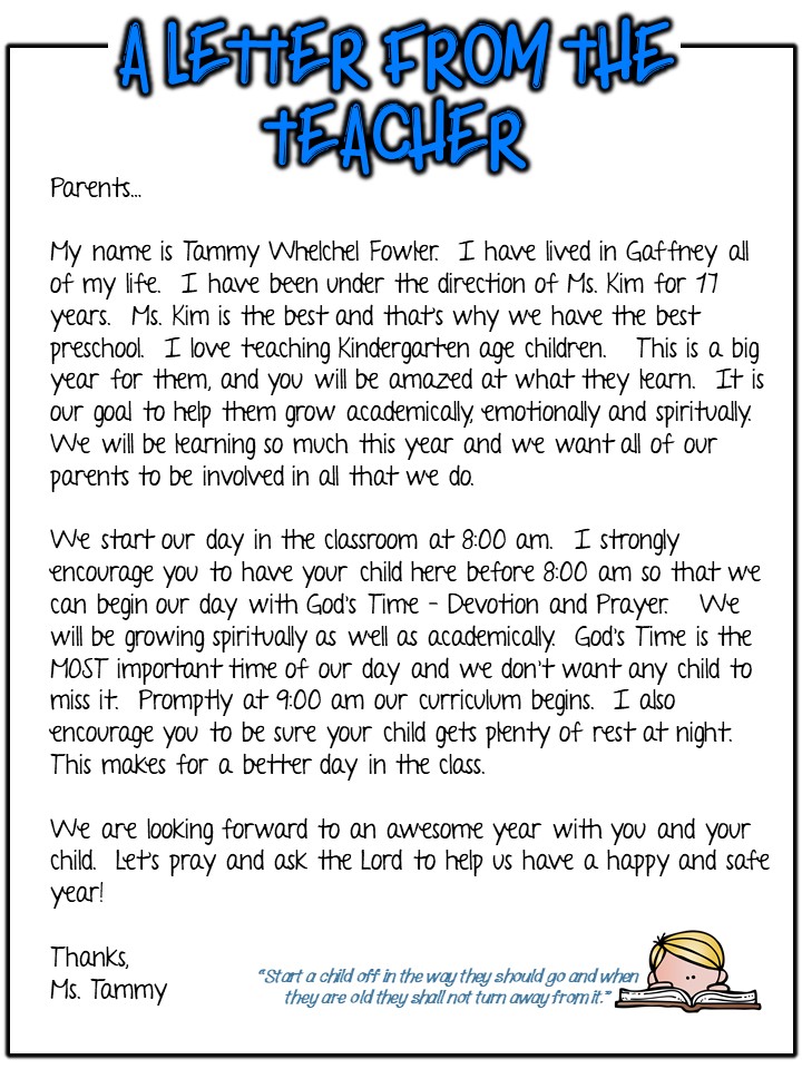 kindergarten teacher letter